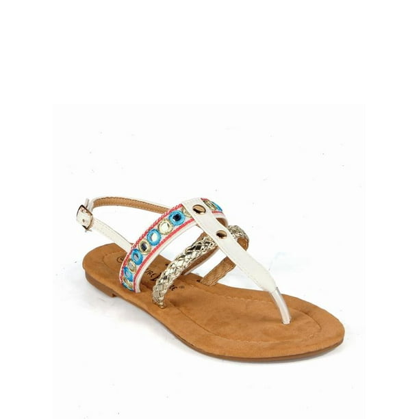 Ladies Leather Collection Flat Toepost Beaded & Sequined Vamp Sandal